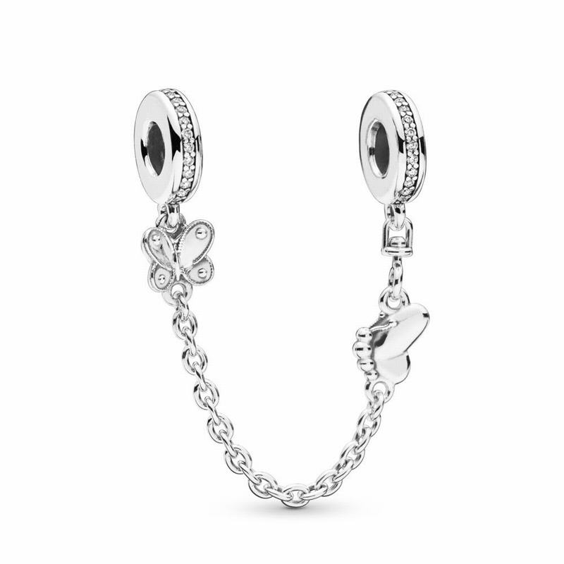 Pandora Decorative Butterflies Safety Chain - Sterling Silver/Cubic Zirconia - Canada | AJ7882PD